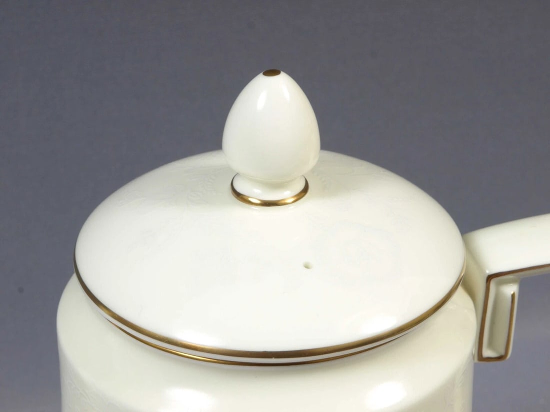 Royal Worcester CONCERTO White Embossed Gold Tall Large Coffee Tea Pot England - 2