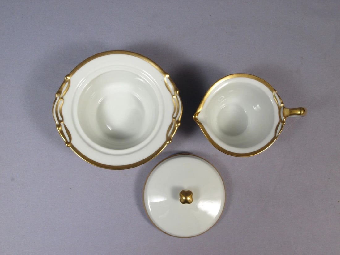 Limoges L. BERNARDAUD B&C Creamer Milk Jug Cover Sugar Bowl Gold France - 2