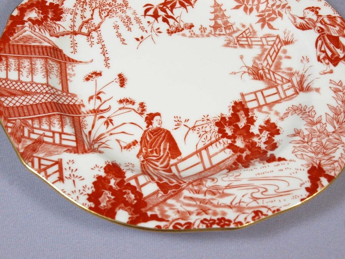 Royal Crown Derby RED Mikado Salad Plate Coffee Tea Cup Saucer Trio Setting RARE - 4