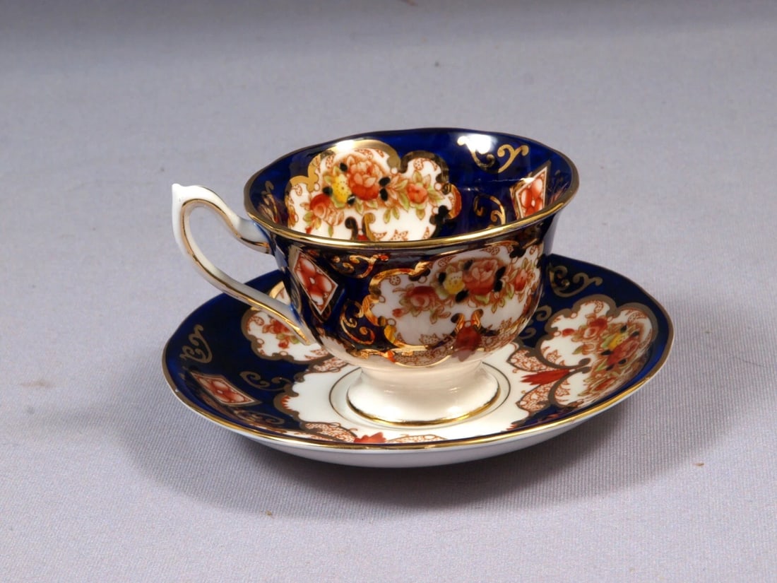 Royal Albert Crown China Heirloom IMARI Coffee Espresso cup Saucer COBALT Blue - 2