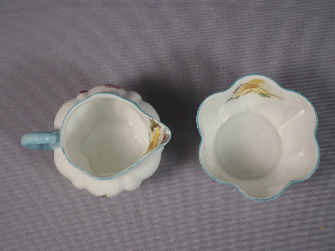 Shelley Begonia Dainty Shape Creamer Jug Milk Sugar Set Bone China - 4