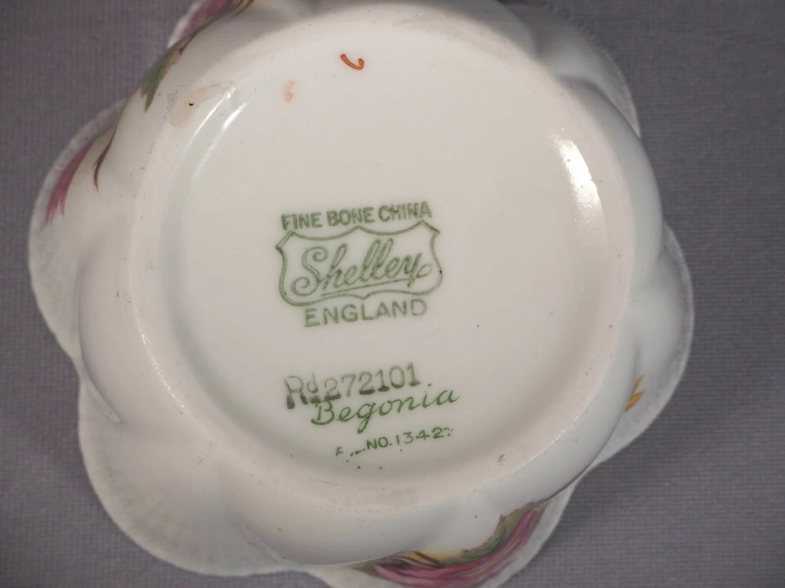 Shelley Begonia Dainty Shape Creamer Jug Milk Sugar Set Bone China - 5