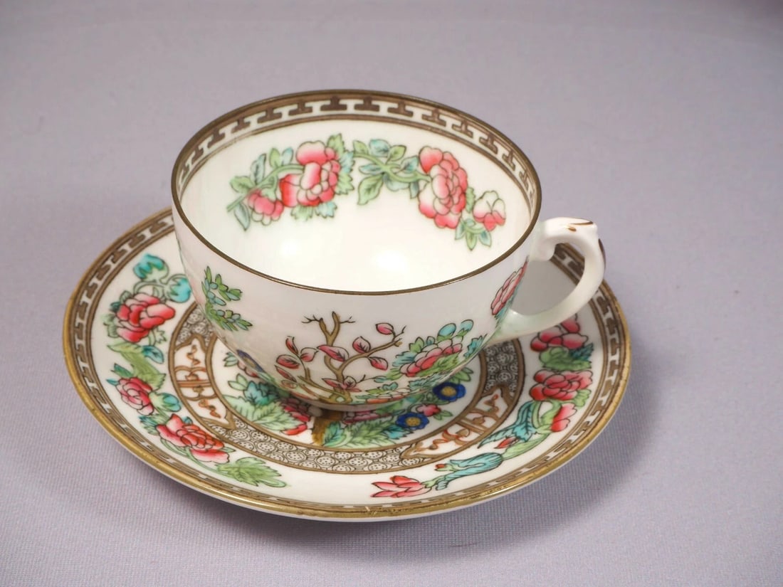 Coalport Indian Tree SMOOTH Coffee Tea CUP Saucer England Multi color Rare shape (1 of 5)