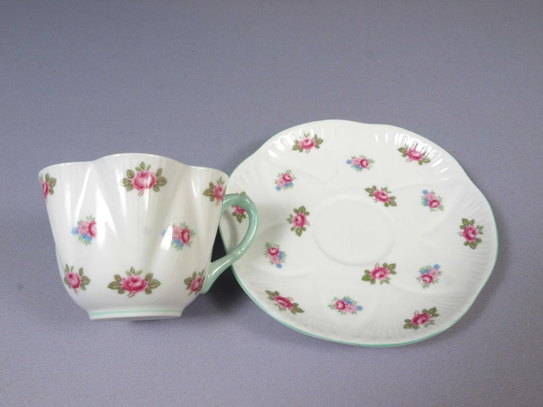 Shelley Rosebud Dainty Shape Coffee Teacup Cup Saucer Set 13426 England - 2