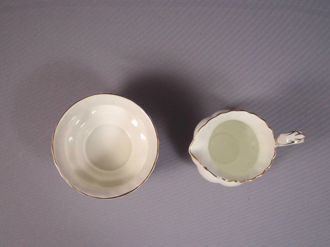 Royal Albert Memory Line LARGE Creamer and Open Sugar Bow Classy Gold White Blue - 2