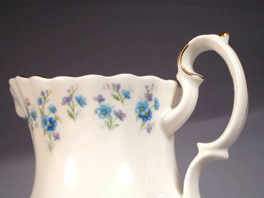 Royal Albert Memory Line LARGE Creamer and Open Sugar Bow Classy Gold White Blue - 3