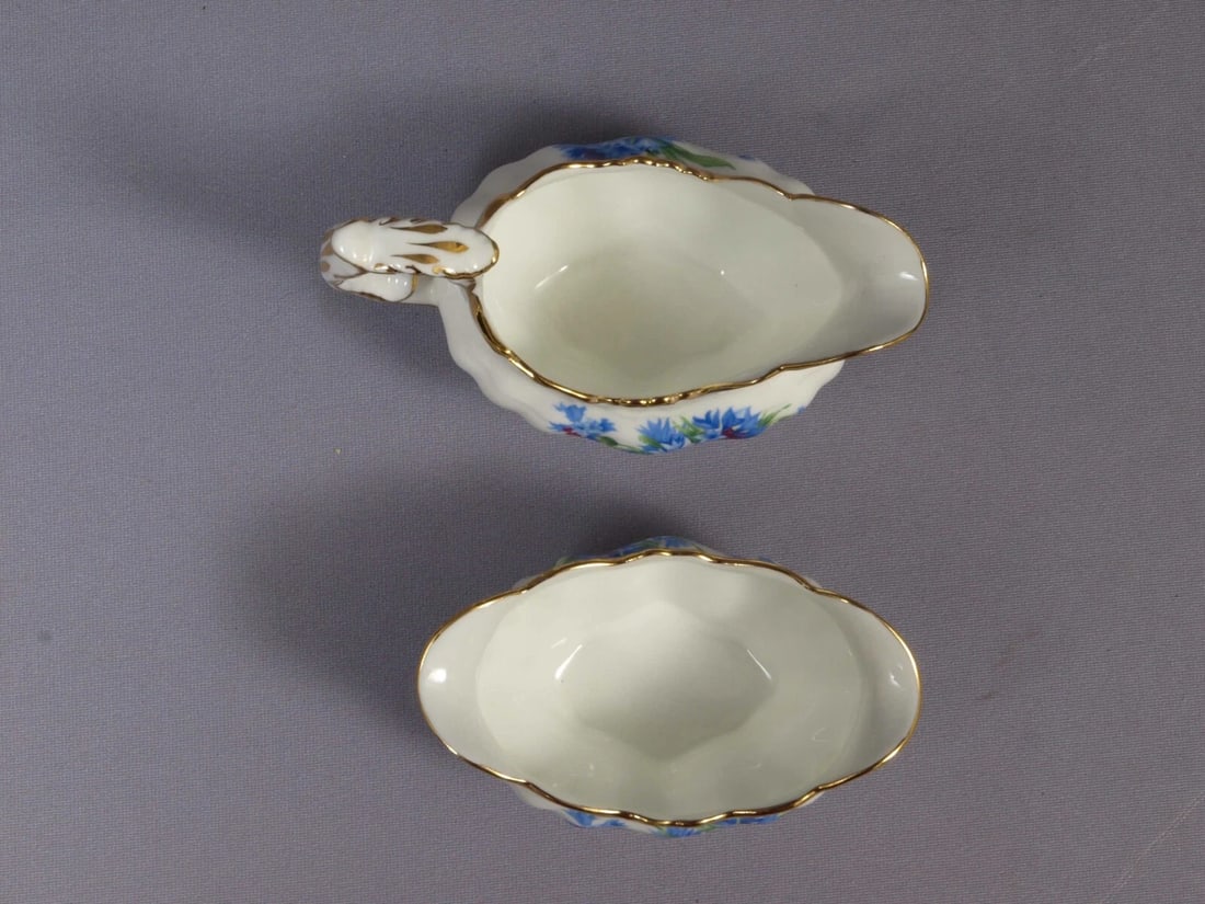 Hammersley Cornflower blue Creamer Milk Jug Sugar Bowl Set England Bone China - 3