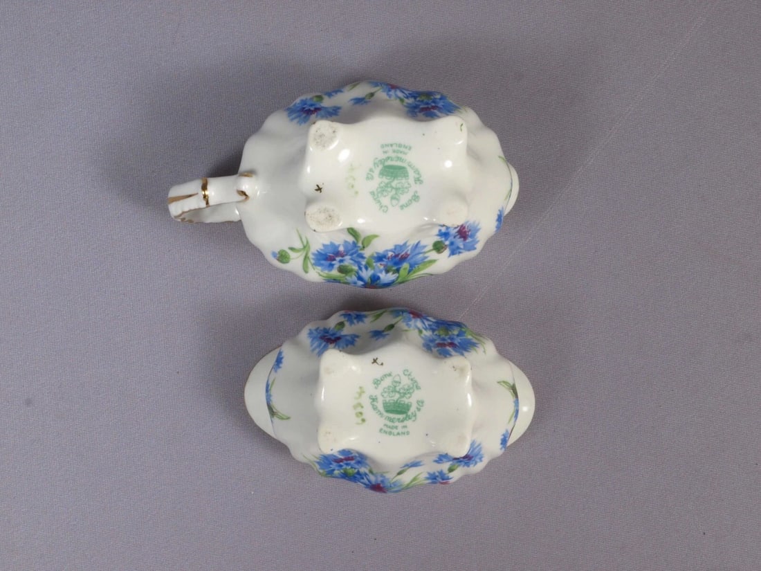 Hammersley Cornflower blue Creamer Milk Jug Sugar Bowl Set England Bone China - 4