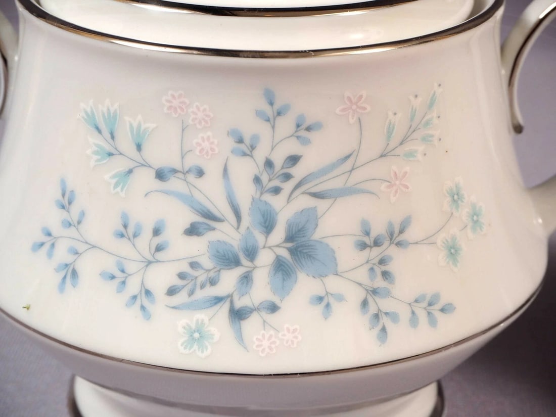 VINTAGE NORITAKE CAROLYN Creamer Milk Jug Cover Sugar Bowl SET Silver Platinum - 2