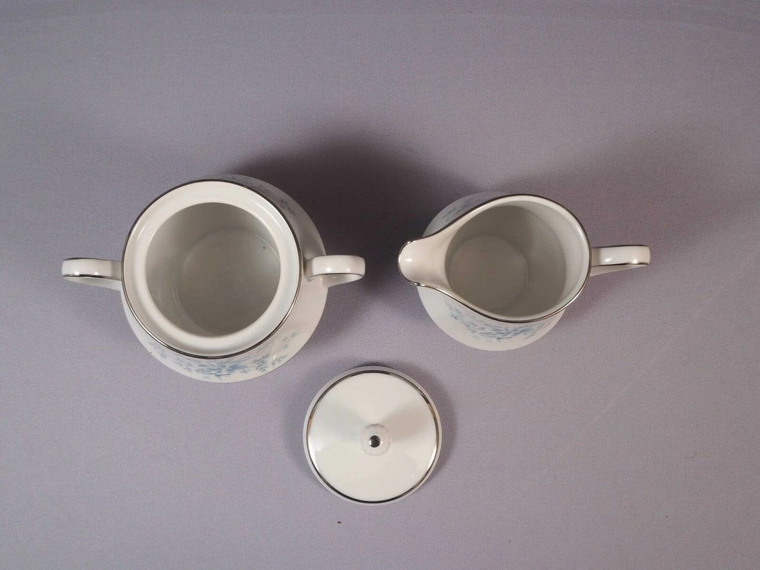 VINTAGE NORITAKE CAROLYN Creamer Milk Jug Cover Sugar Bowl SET Silver Platinum - 3