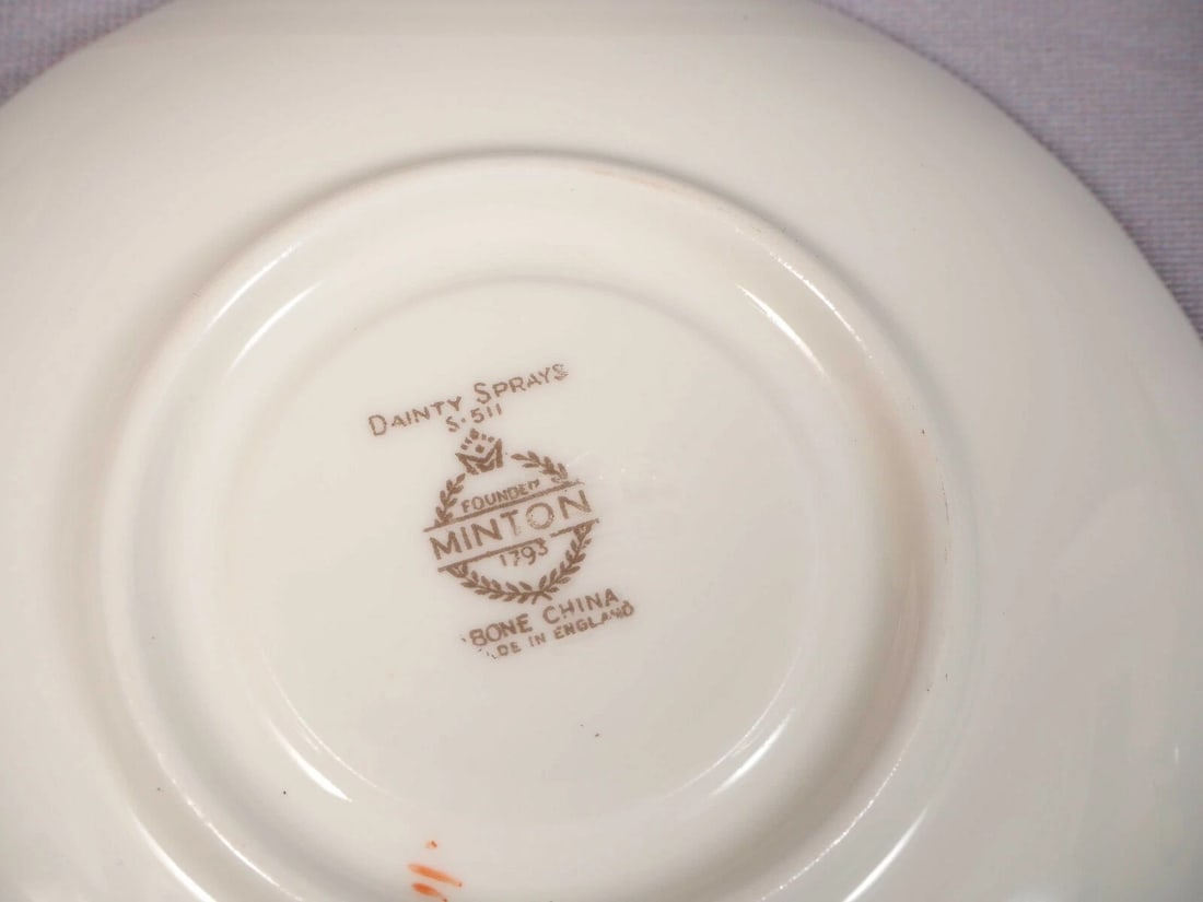 Minton Dainty Sprays S-511 Coffee Espresso Cup Saucer Demitasse England Vintage - 4