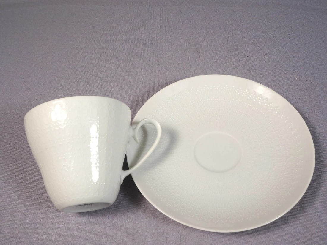 ROSENTHAL Romance White Embossed Studio Line B Wiinblad Coffee Tea Cup Saucer - 2