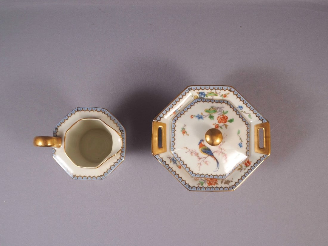 Limoges France HAVILAND PARADISE Creamer Milk Jug Cover Sugar Bowl Antique Birds - 2