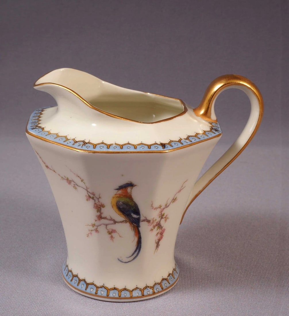 Limoges France HAVILAND PARADISE Creamer Milk Jug Cover Sugar Bowl Antique Birds - 4