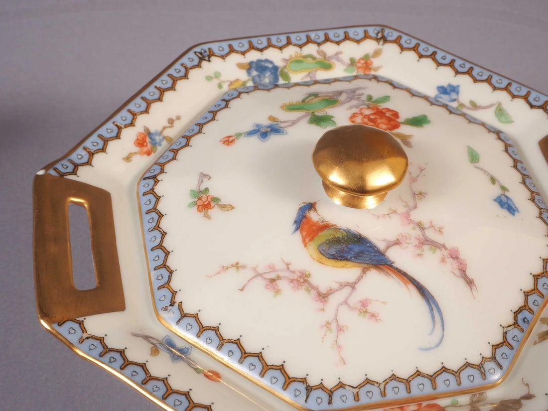 Limoges France HAVILAND PARADISE Creamer Milk Jug Cover Sugar Bowl Antique Birds - 5