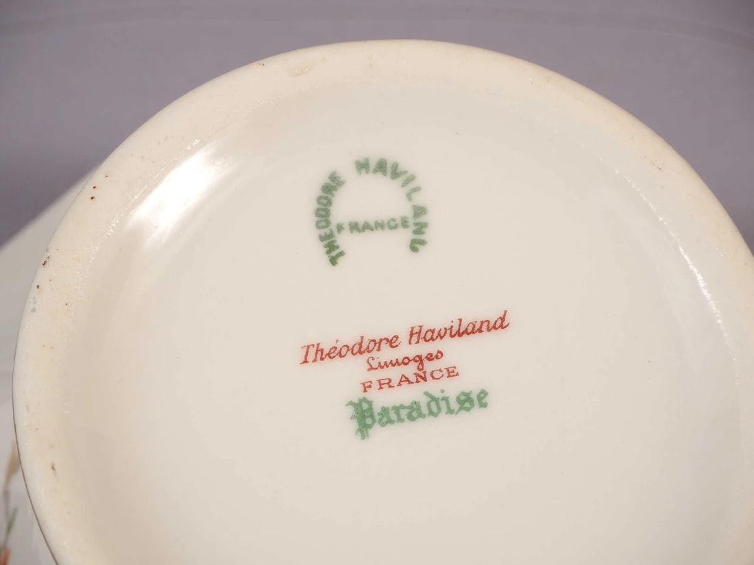 Limoges France HAVILAND PARADISE Creamer Milk Jug Cover Sugar Bowl Antique Birds - 6