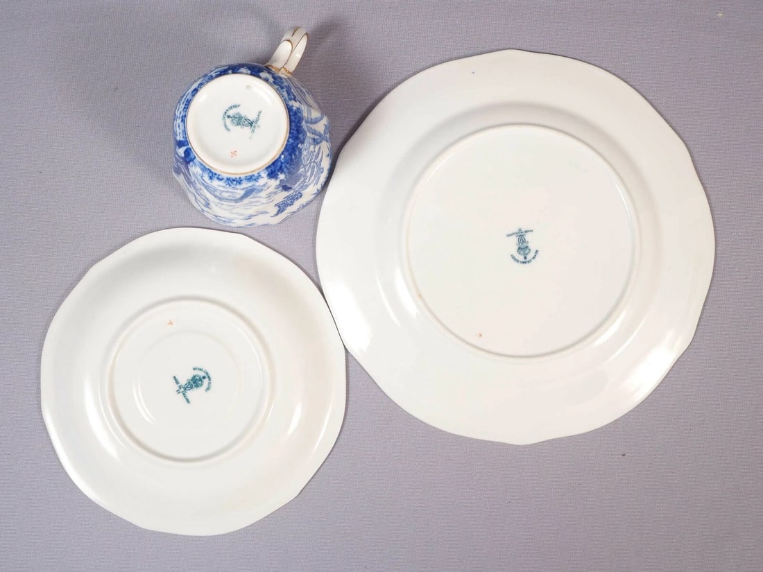 Royal Crown Derby Blue Mikado Salad Plate Coffee Tea Cup Saucer Trio Setting - 5