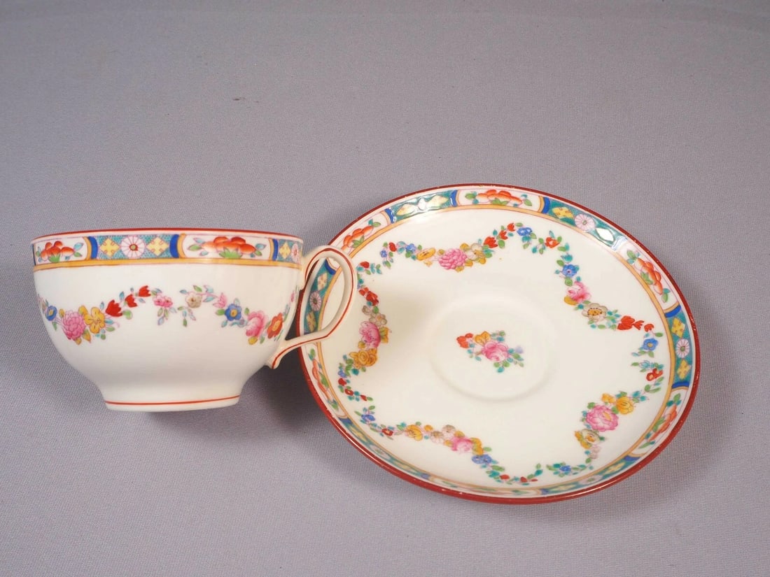 MINTON ROSE ANTIQUE Older Coffee Tea cup Saucer Set Red Laurel Floral A4807 - 3