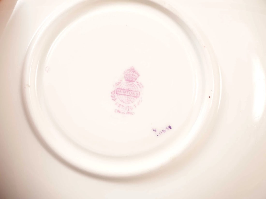 MINTON ROSE ANTIQUE Older Coffee Tea cup Saucer Set Red Laurel Floral A4807 - 7