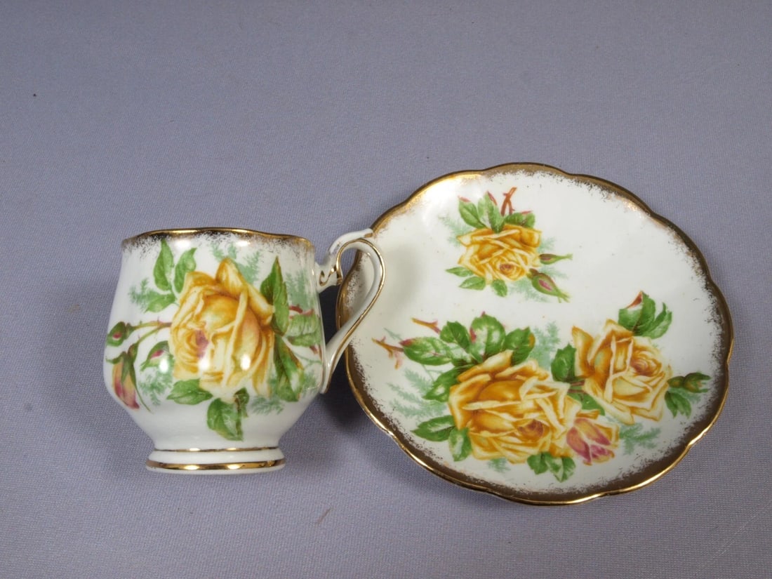 Royal Albert Yellow Tea Rose Bone China Coffee ESPRESSO cup Saucer England - 2