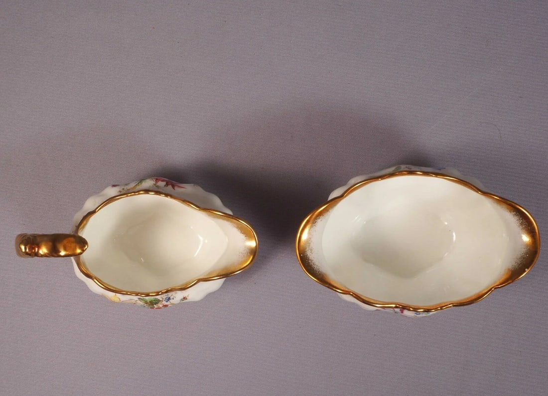 Hammersley LADY PATRICIA Gold Signed F Howard Creamer Milk Jug Sugar Bowl Set - 2