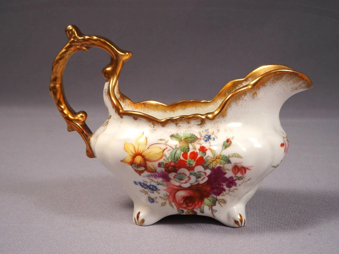 Hammersley LADY PATRICIA Gold Signed F Howard Creamer Milk Jug Sugar Bowl Set - 3