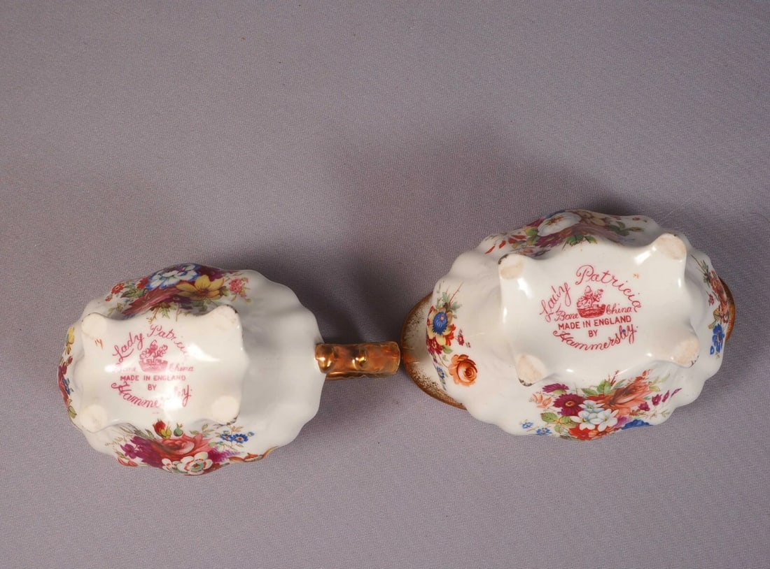 Hammersley LADY PATRICIA Gold Signed F Howard Creamer Milk Jug Sugar Bowl Set - 5