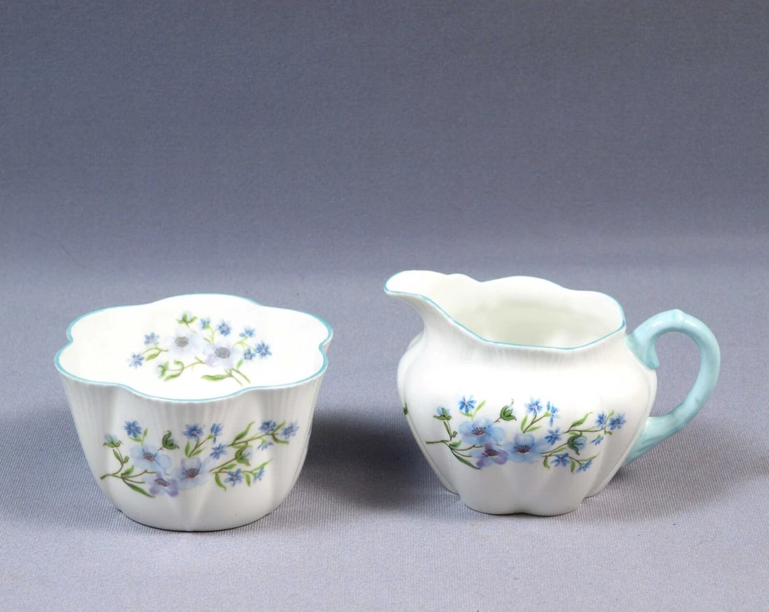Shelley BLUE ROCK Dainty Shape Creamer Jug Milk Sugar Bowl Set Bone China 272101 (1 of 6)