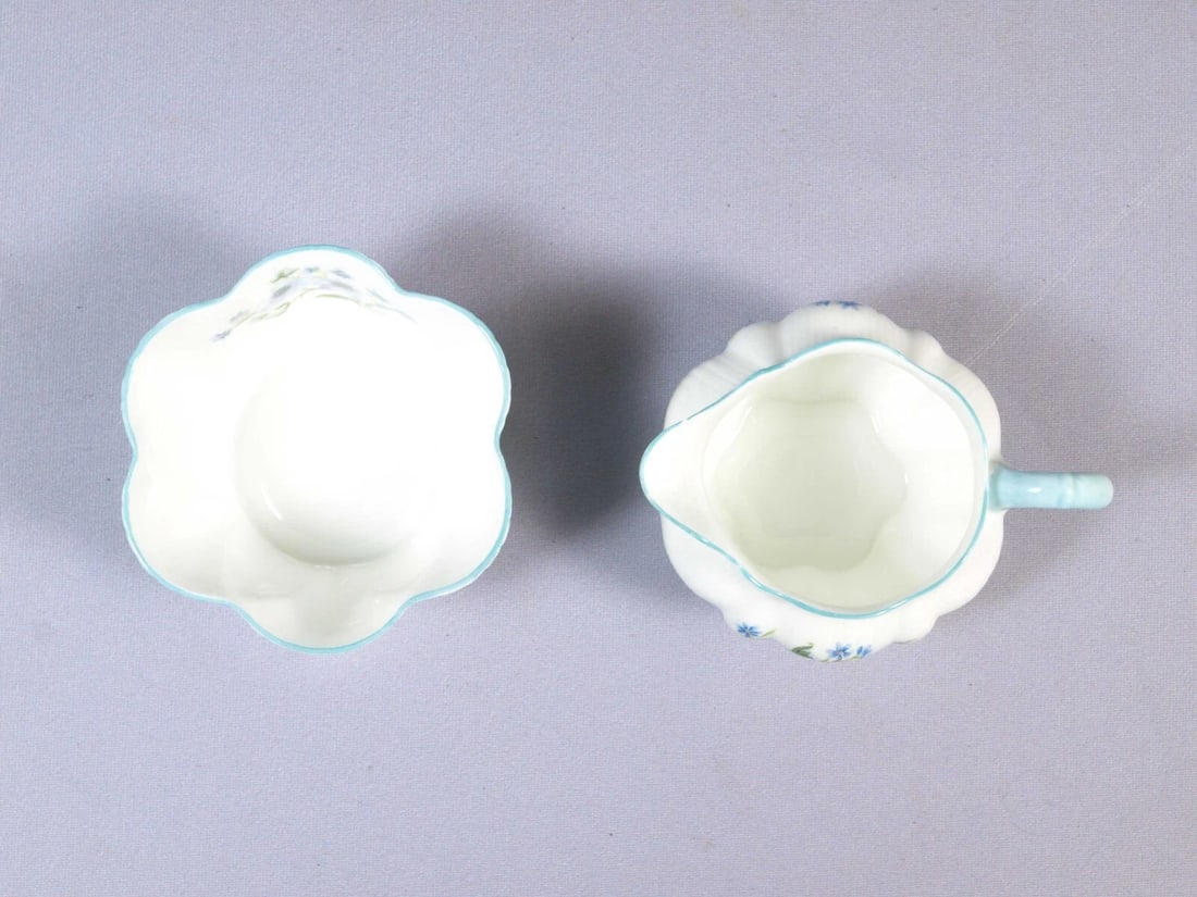 Shelley BLUE ROCK Dainty Shape Creamer Jug Milk Sugar Bowl Set Bone China 272101 - 2