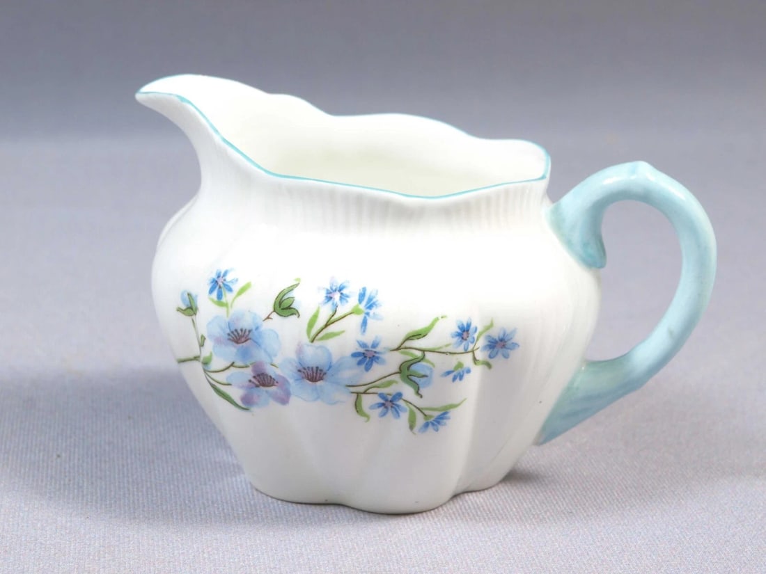 Shelley BLUE ROCK Dainty Shape Creamer Jug Milk Sugar Bowl Set Bone China 272101 - 3