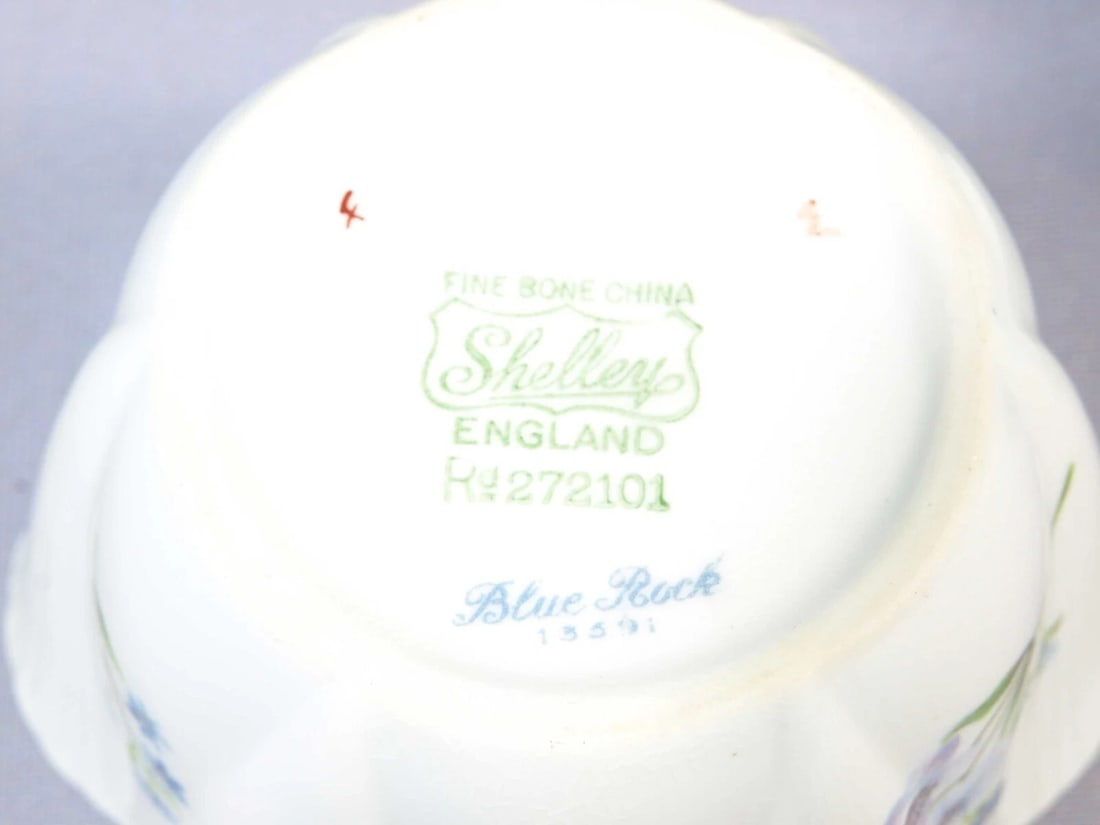 Shelley BLUE ROCK Dainty Shape Creamer Jug Milk Sugar Bowl Set Bone China 272101 - 5