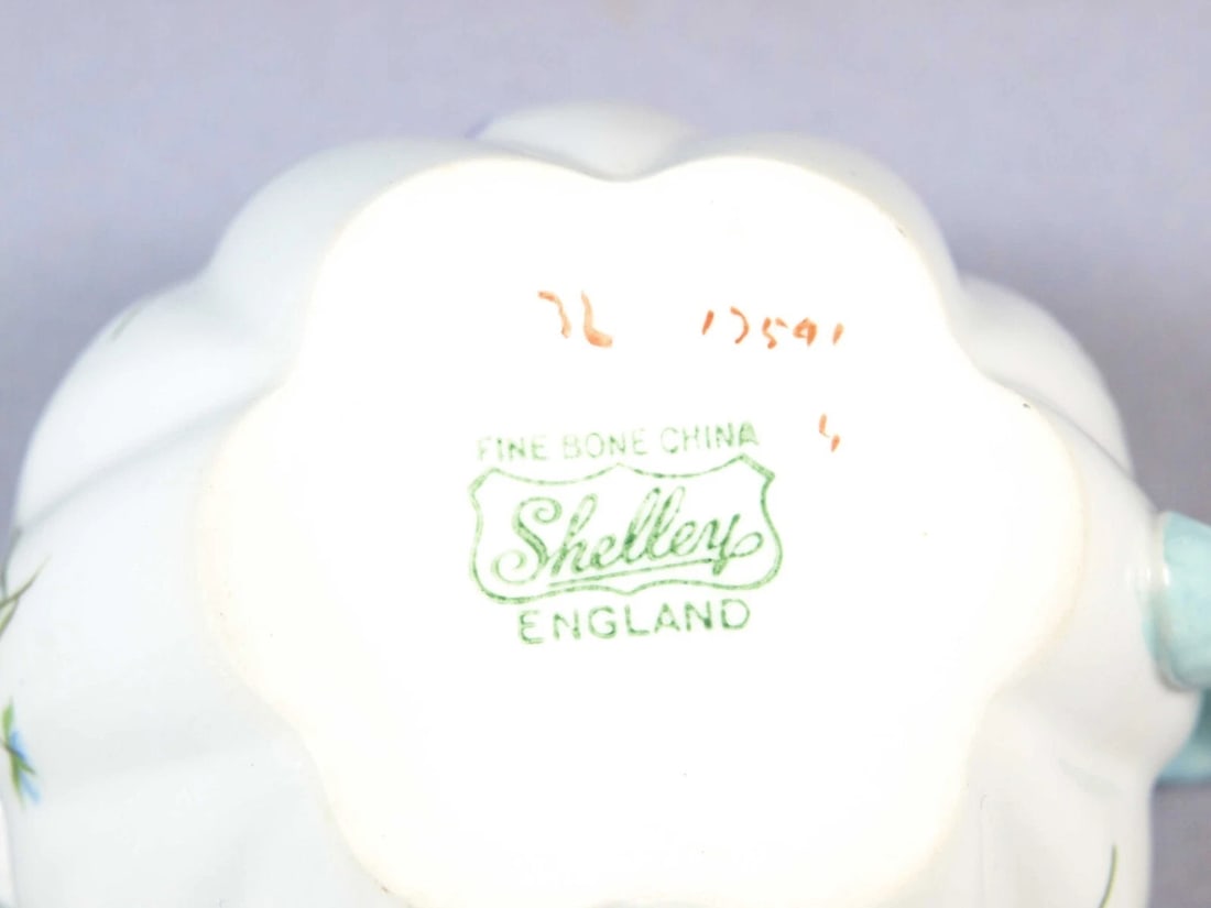 Shelley BLUE ROCK Dainty Shape Creamer Jug Milk Sugar Bowl Set Bone China 272101 - 6