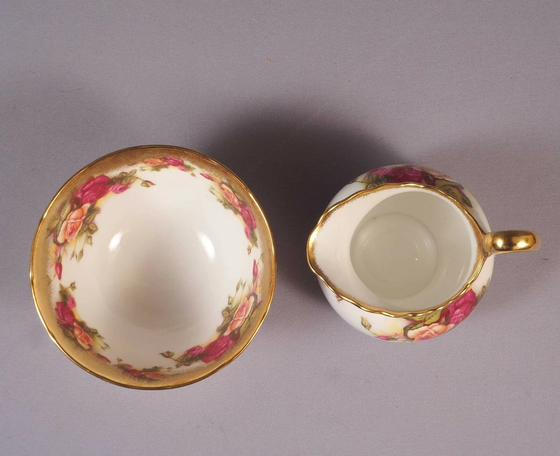 Royal Chelsea GOLDEN ROSE Creamer Milk Jug Open Sugar Bowl Set England LARGE - 2