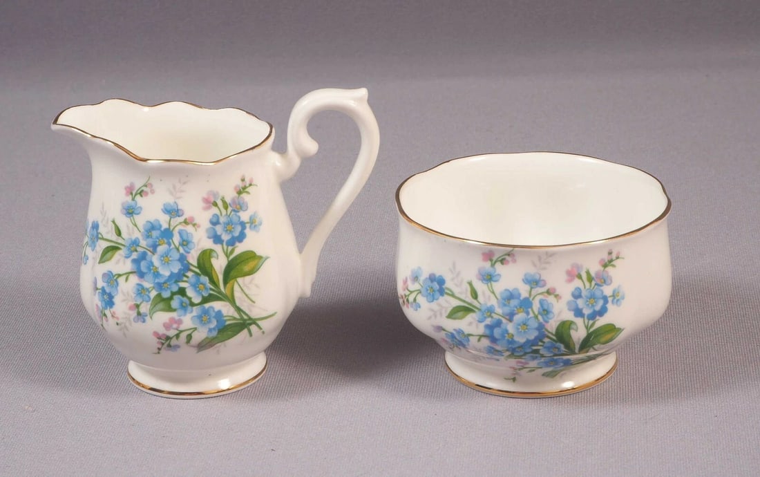 Royal Albert Forget me Not England Vintage Creamer Jug Sugar Bowl Plate - 2