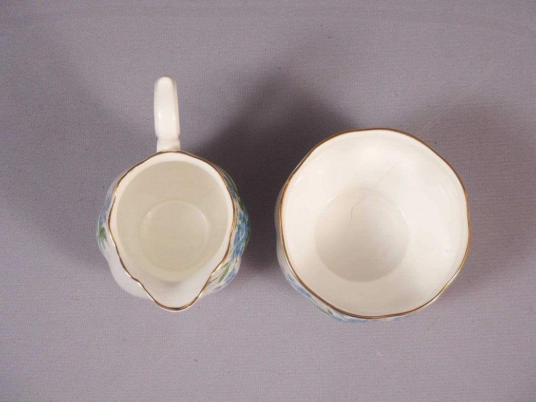 Royal Albert Forget me Not England Vintage Creamer Jug Sugar Bowl Plate - 3