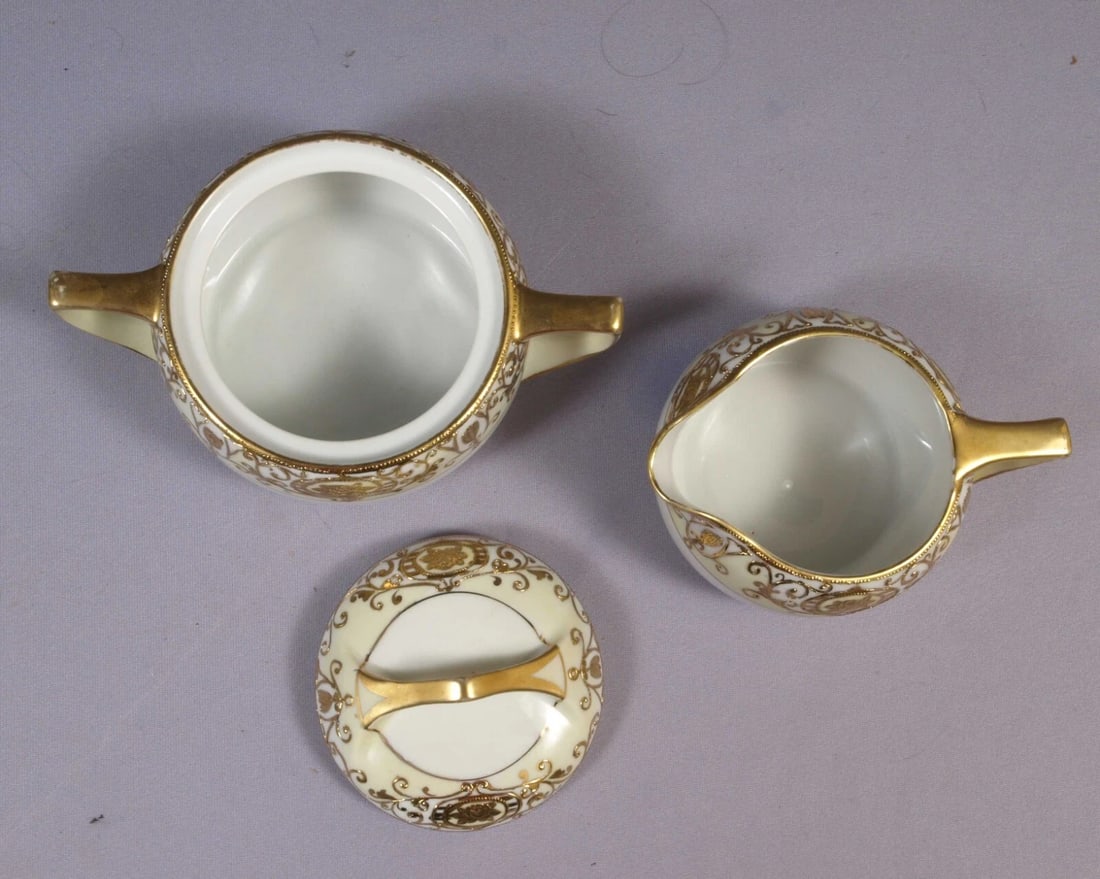 NORITAKE 175 Christmas Ball Creamer Milk Sugar Bowl ANTIQUE 1920 Hand painted - 2