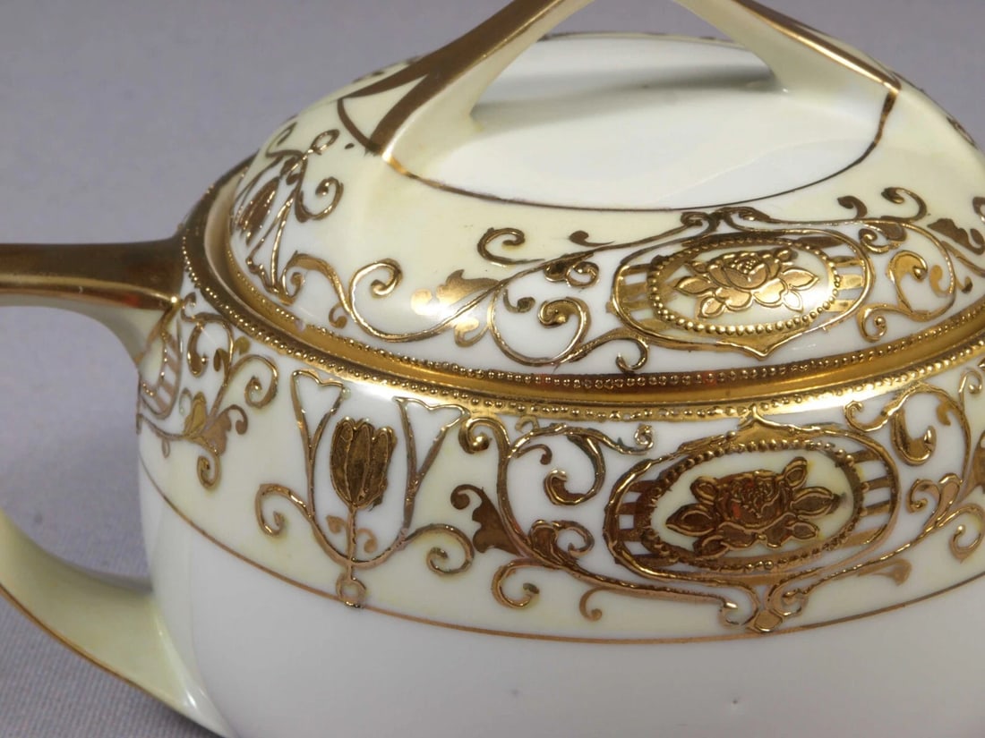 NORITAKE 175 Christmas Ball Creamer Milk Sugar Bowl ANTIQUE 1920 Hand painted - 3