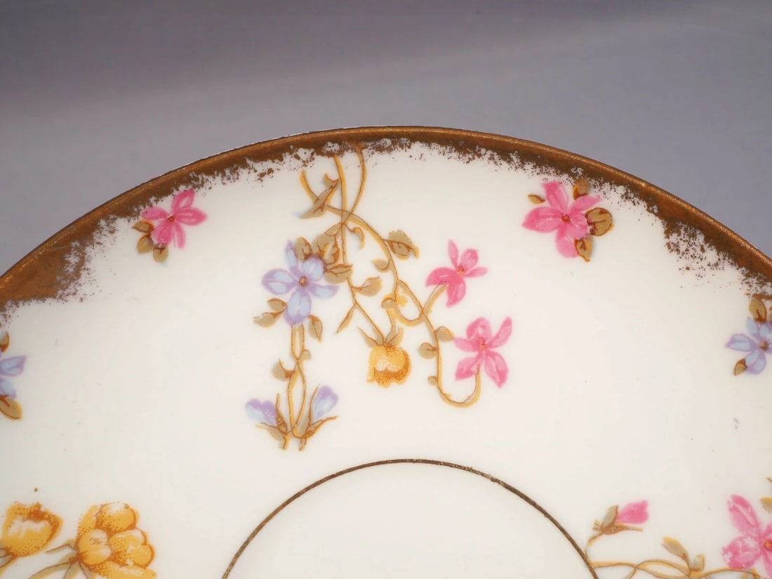 Limoges France Bawo Dotter Elite Coffee Tea Cup Saucer Set Violets BWD29 Smooth - 3