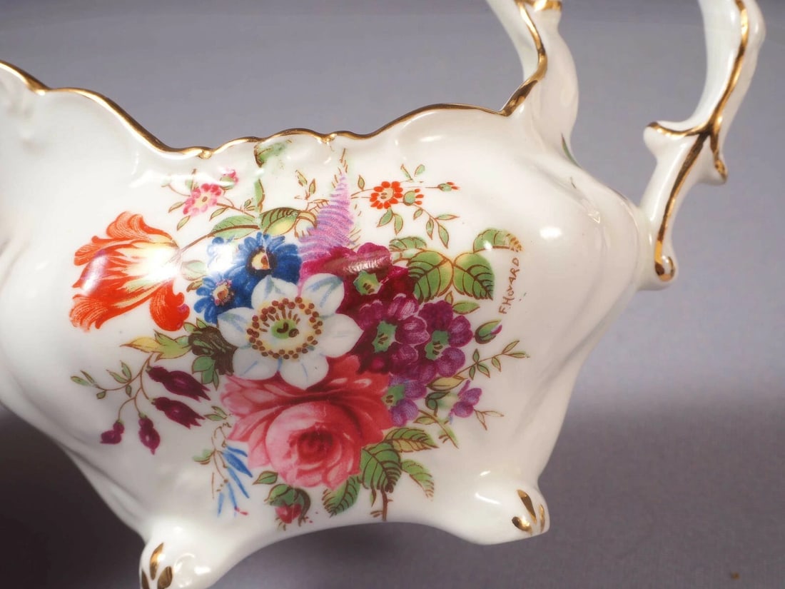 Hammersley Minuet Signed F Howard Sprays Creamer Milk Jug Covered Sugar Bowl - 5