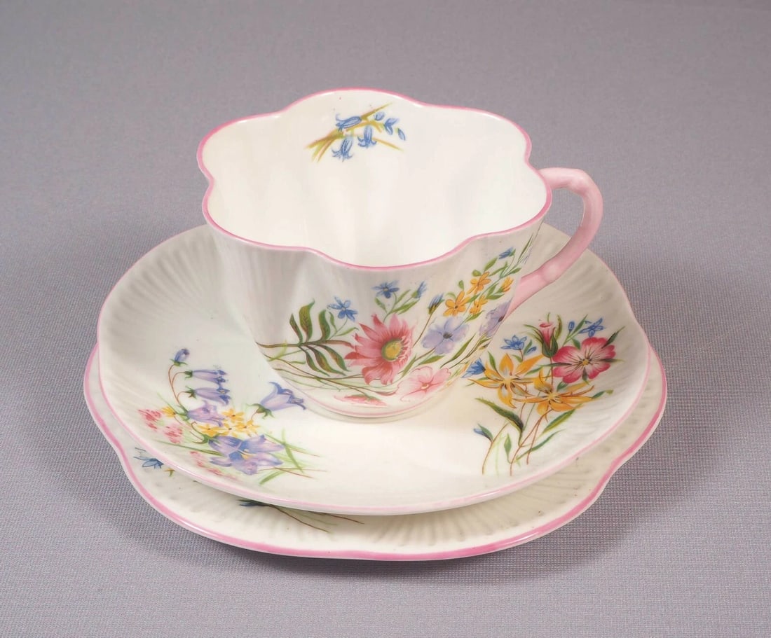 Shelley WILD FLOWERS Dainty Shape Tea Coffee Cup Saucer Plate TRIO Bone China - 2
