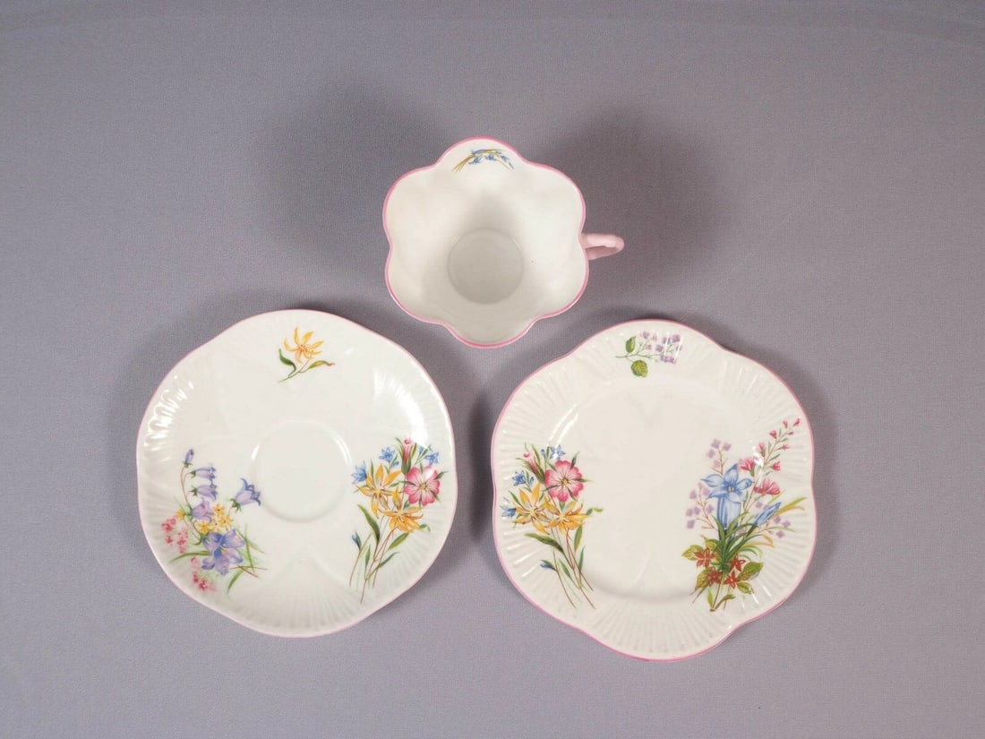 Shelley WILD FLOWERS Dainty Shape Tea Coffee Cup Saucer Plate TRIO Bone China - 3
