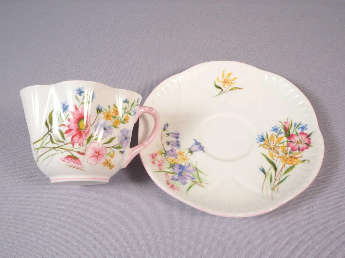 Shelley WILD FLOWERS Dainty Shape Tea Coffee Cup Saucer Plate TRIO Bone China - 5
