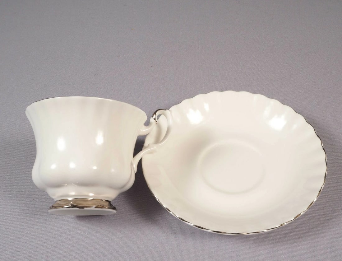 Royal Albert CHANTILLY Coffee Tea Set Cup Saucer Set White Silver Platinum - 2