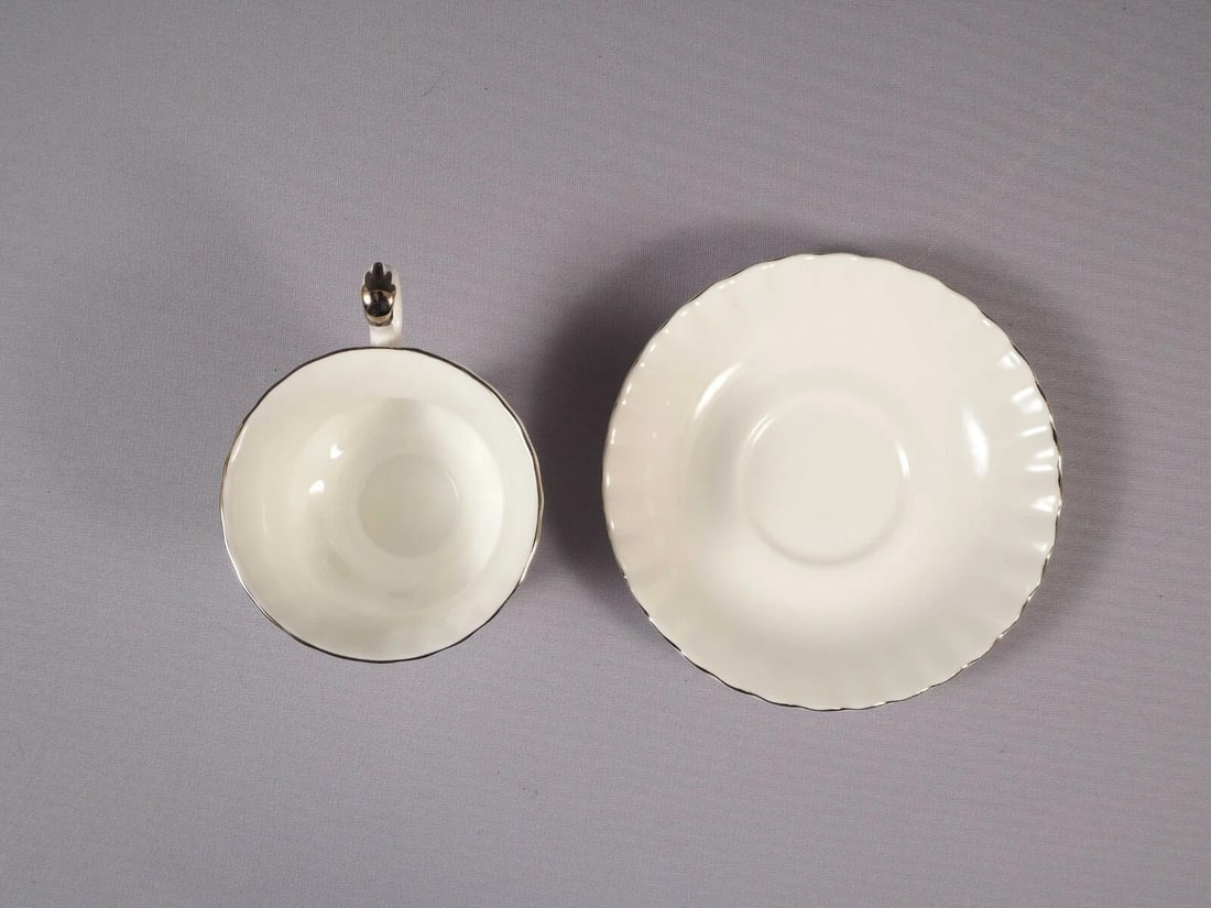 Royal Albert CHANTILLY Coffee Tea Set Cup Saucer Set White Silver Platinum - 3