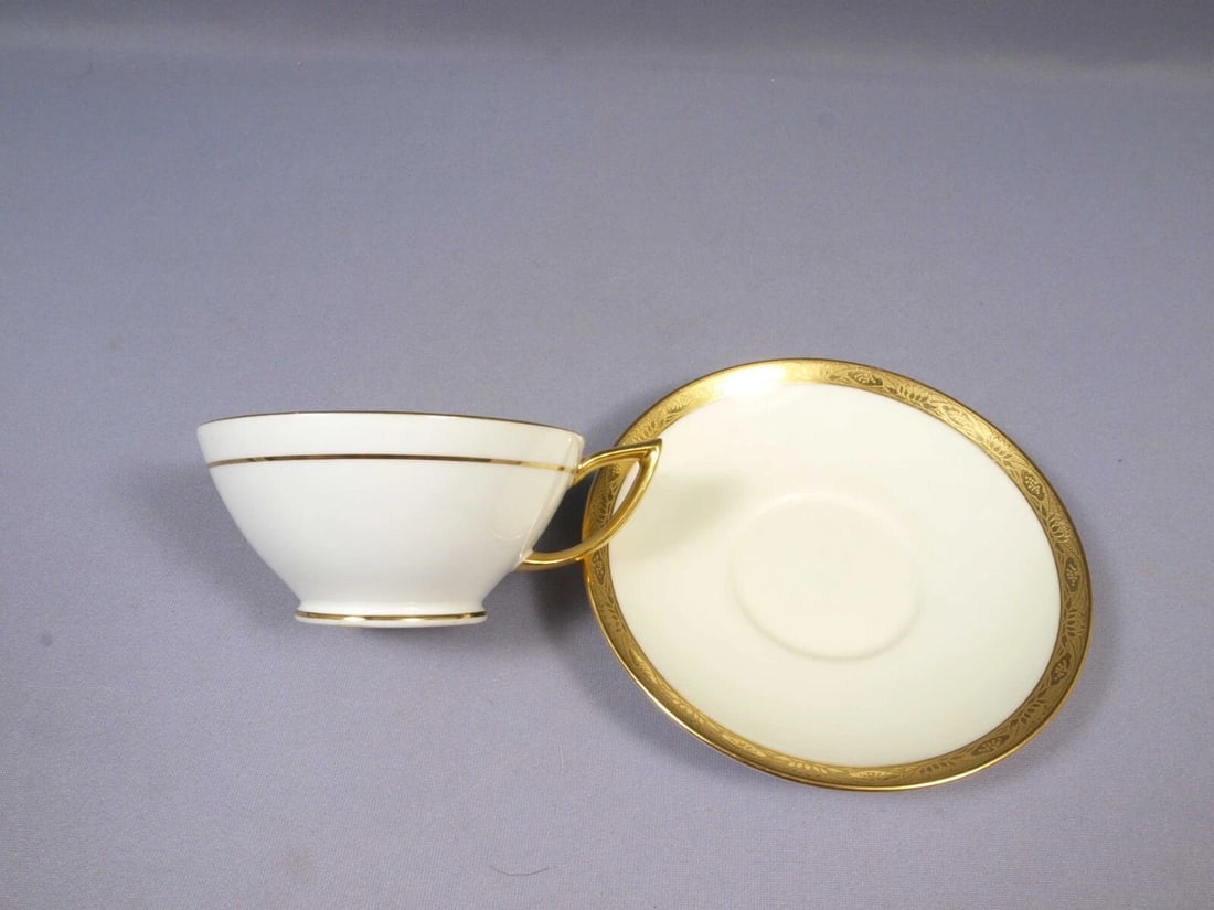 Minton H2849 GOLD Encrusted Coffee Tea Cup Saucer set c. 1913 Birks England - 2
