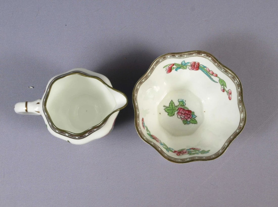 Coalport Indian Tree Lidded Open Sugar Bowl Creamer Milk Jug England Green Mark - 2