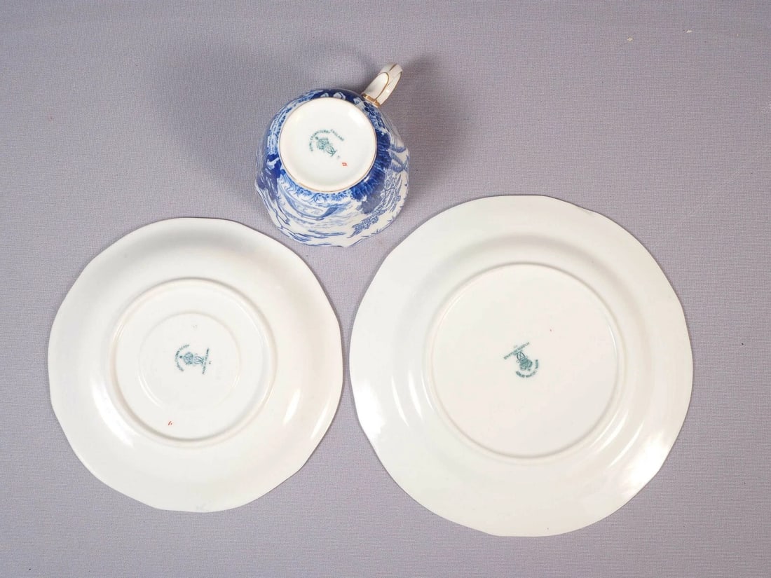 Royal Crown Derby Blue Mikado Dessert Plate Coffee Tea Cup Saucer Trio Setting - 5