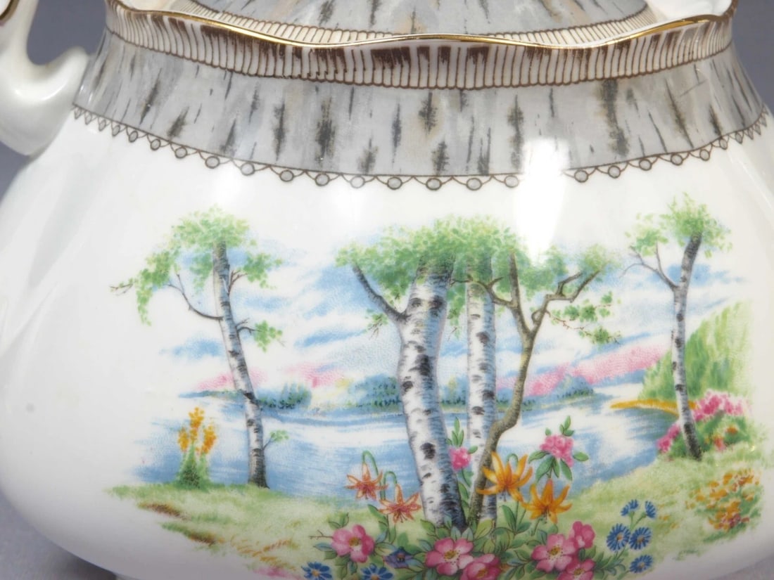 Royal Albert Silver Birch Coffee Tea Pot Teapot LARGE Bone China England Vintage - 2