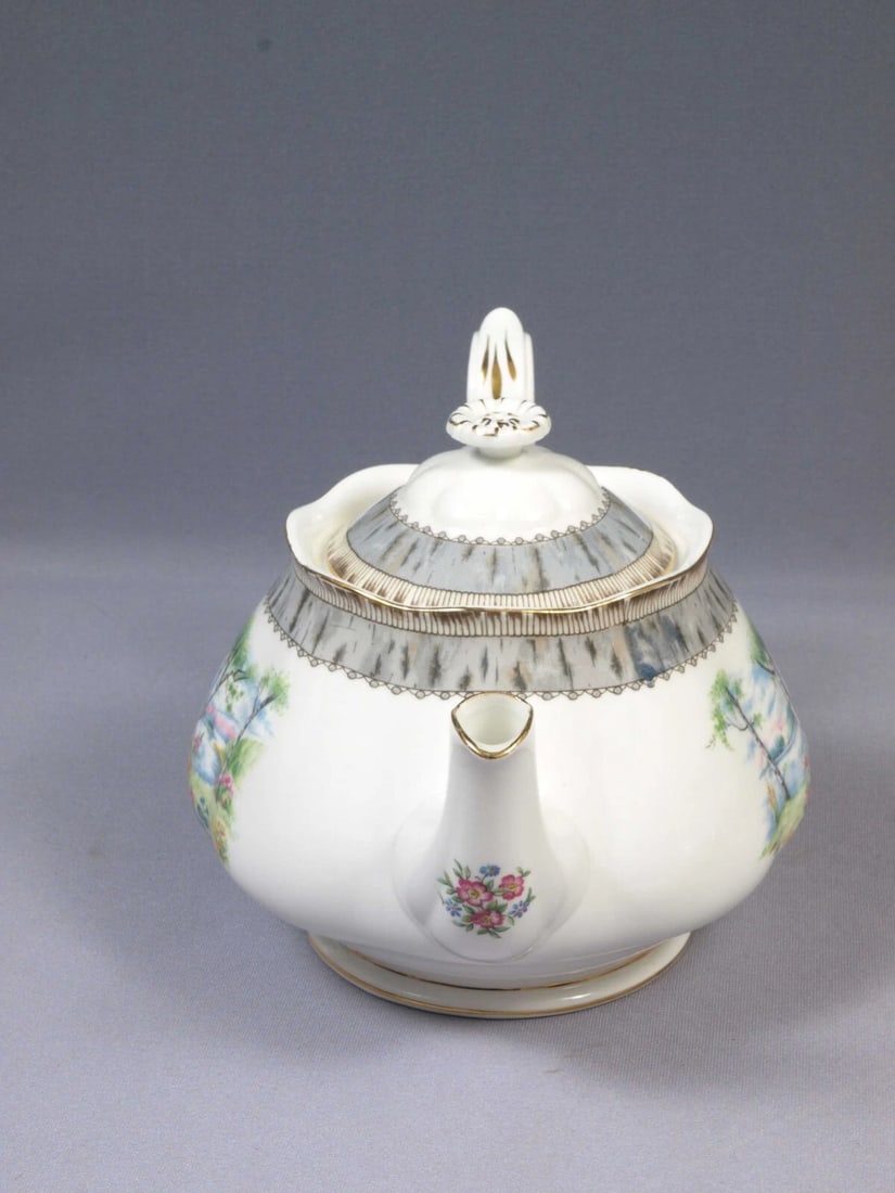 Royal Albert Silver Birch Coffee Tea Pot Teapot LARGE Bone China England Vintage - 3