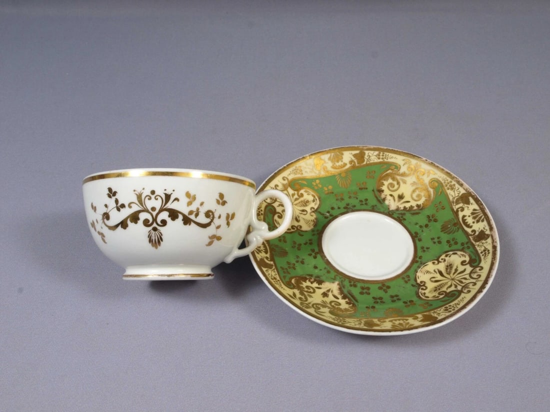 Antique 1813- 1830 Copeland Spode Coffee Tea Cup Saucer Green England Felspar - 2